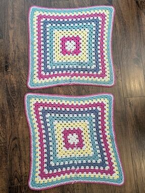 EUC Pair of 22"x 22" Vintage Jumbo Handmade Crocheted Granny Squares